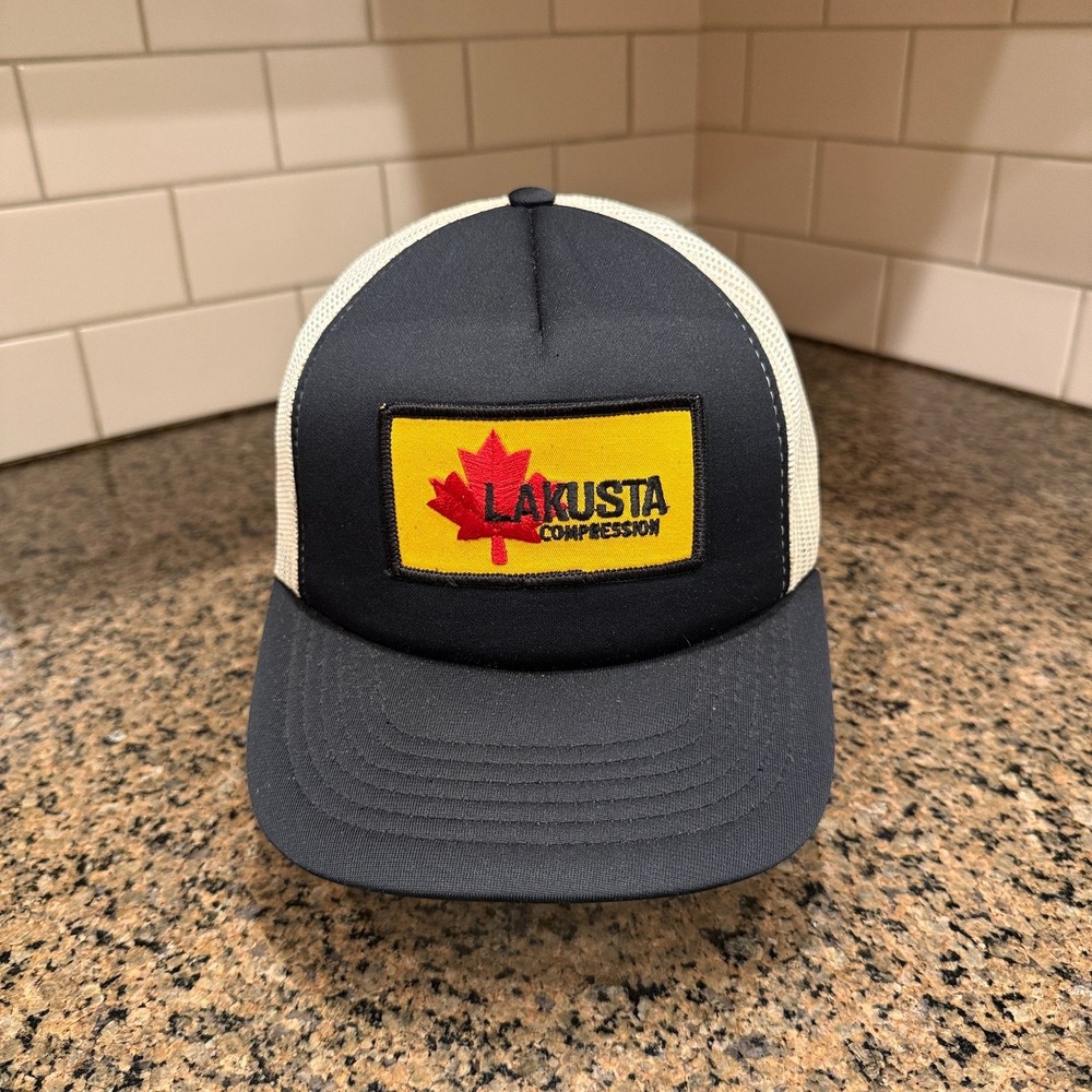 Vtg Lakusta Compression Yupoong Trucker Hat Men's Adjustable Snapback Dark Gray
